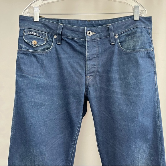 G Star Raw Jeans Men SZ 34 Blue Denim MORRIS Straight Low Wax Coated Button Fly - Picture 3 of 11